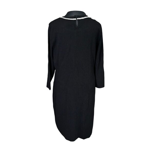 RSVP By Talbots Black Dress Size L With Rhinestone Trim Neckline 3/4 Sleeves New - Picture 3 of 10